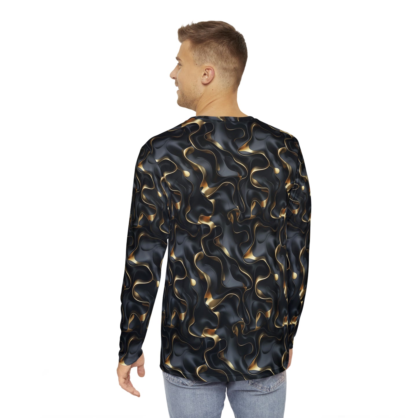 Black & Gold Ruffles Men's Long Sleeve Shirt
