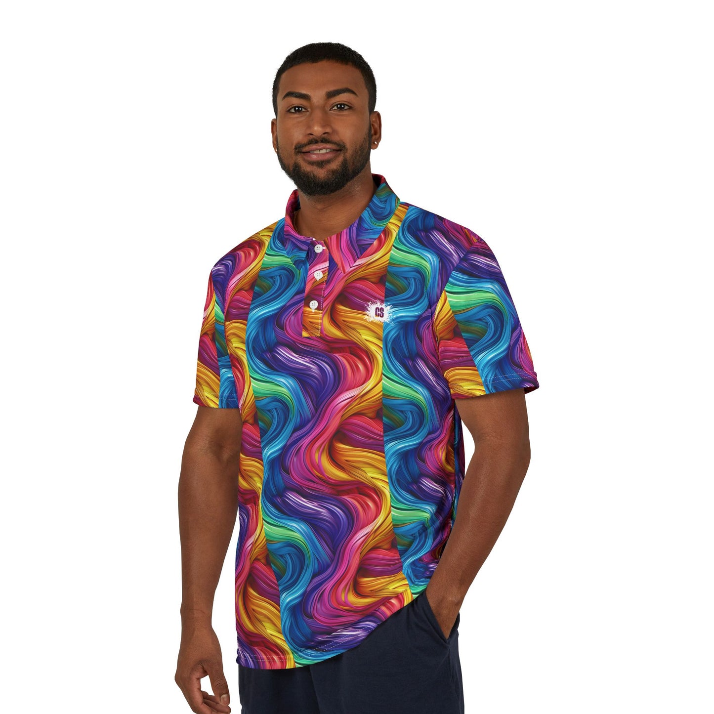 Colorful Paint Swirls Unisex Polo Shirt, Vibrant Casual Shirt, Summer Wear, Gift for Him, Rainbow Graphic Tee