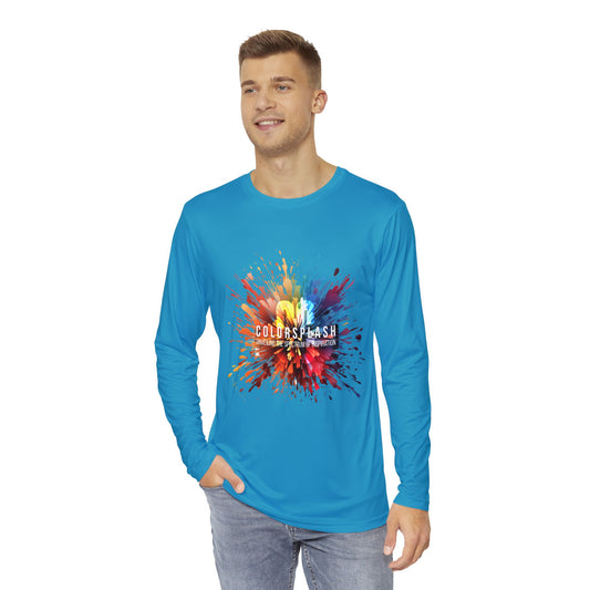 Vibrant Teal ColorSplash Men's Long Sleeve Shirt - Perfect for Active Days & Celebrations