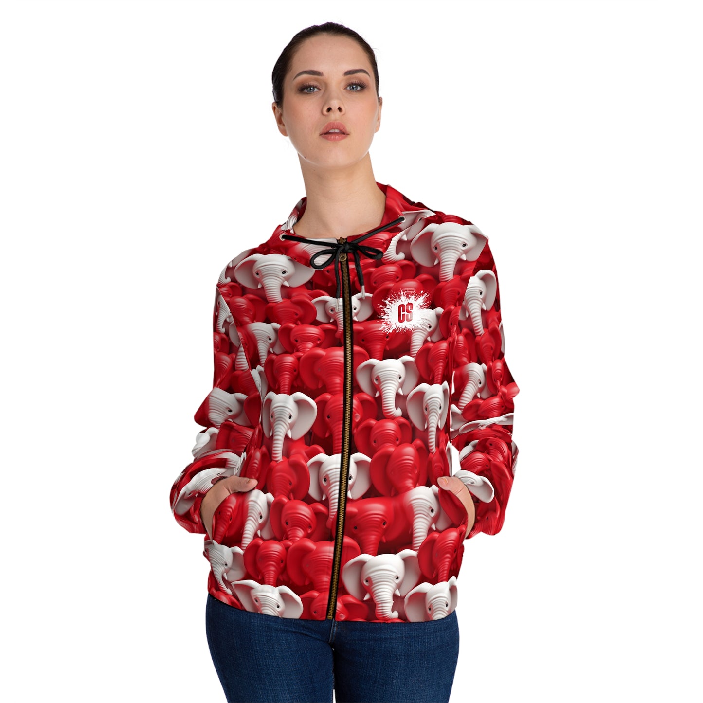 Red & White Elephants Women’s Full-Zip Hoodie