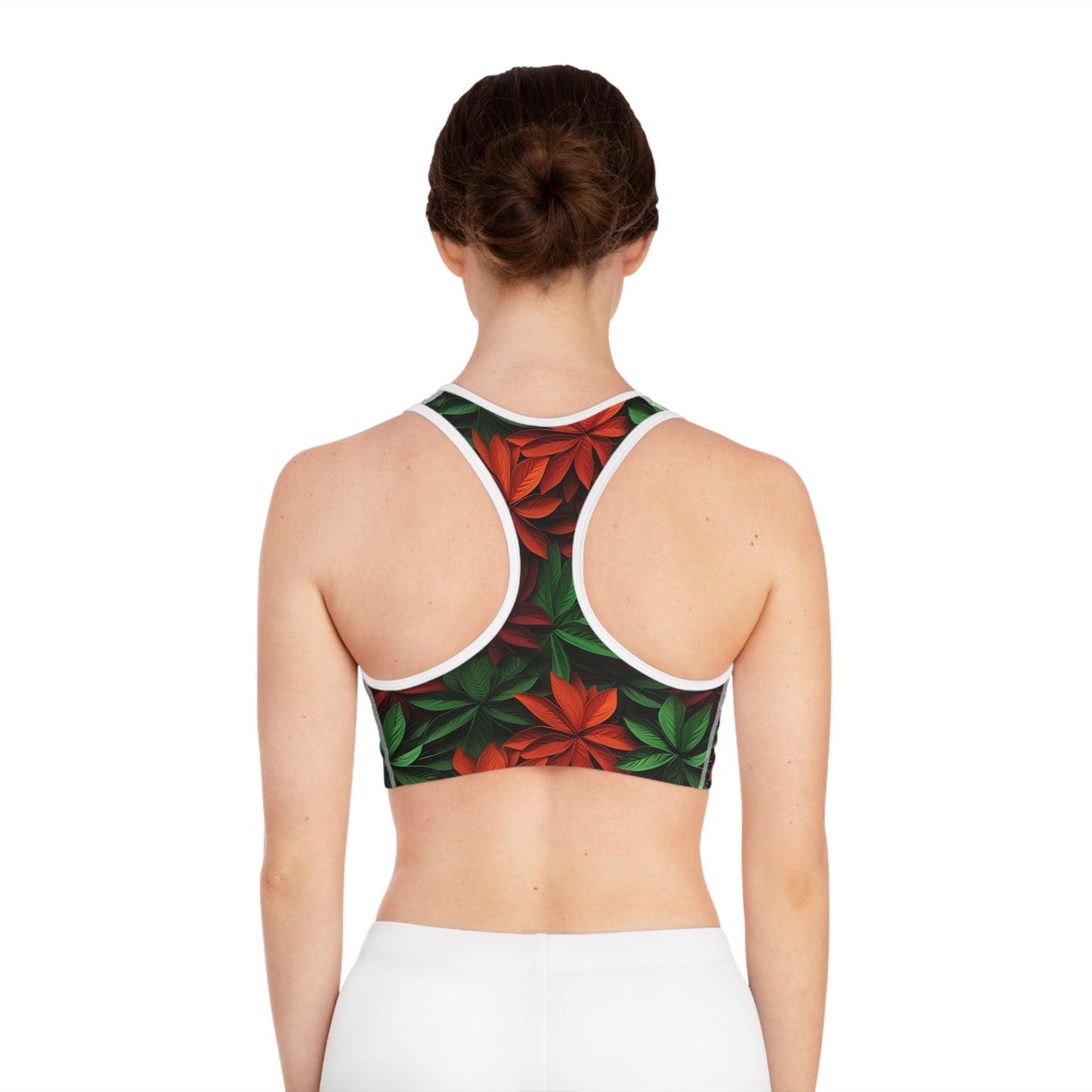 Festive Holiday Leaves Sports Bra