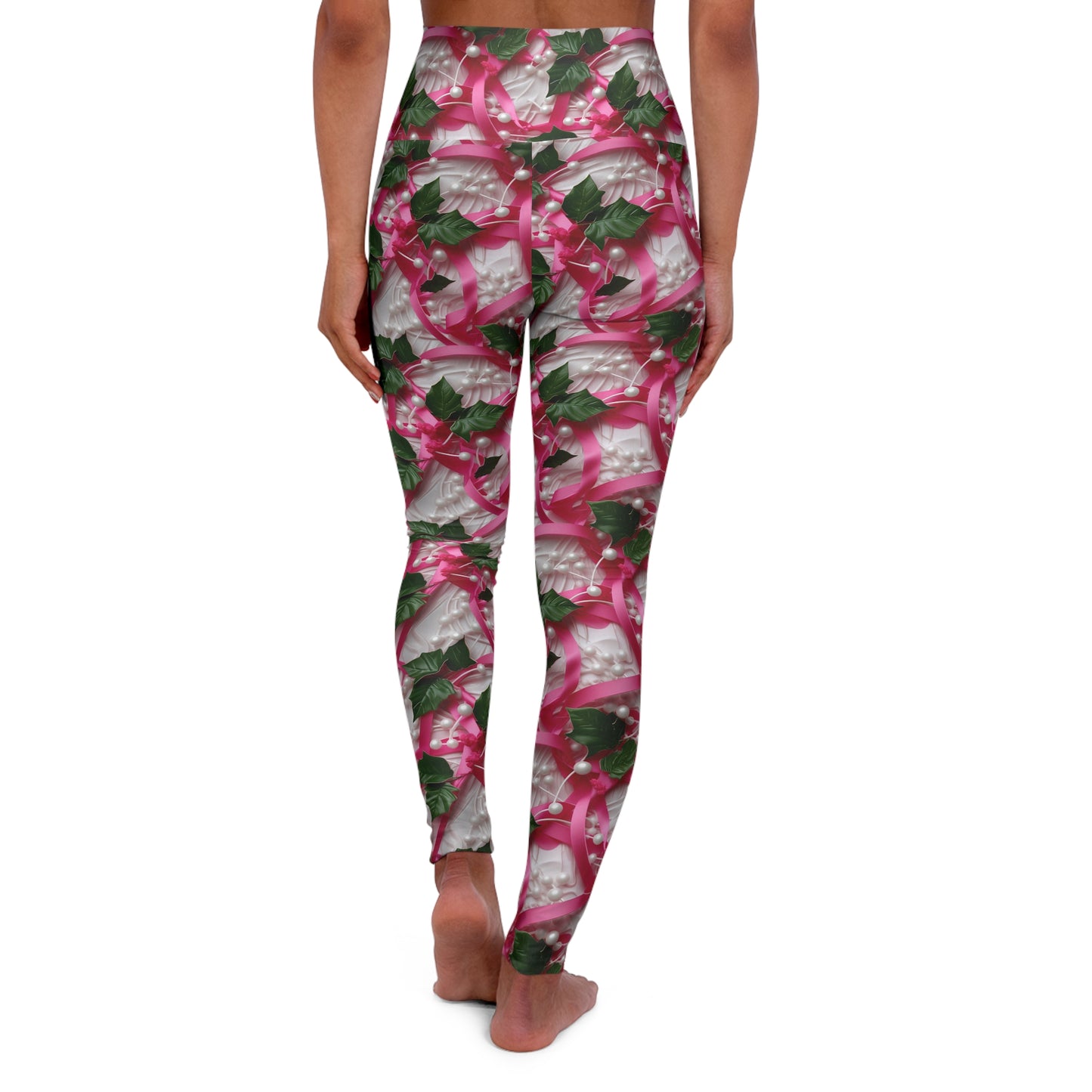 Pink Ribbons, Ivy & Pearls High Waisted Yoga Leggings