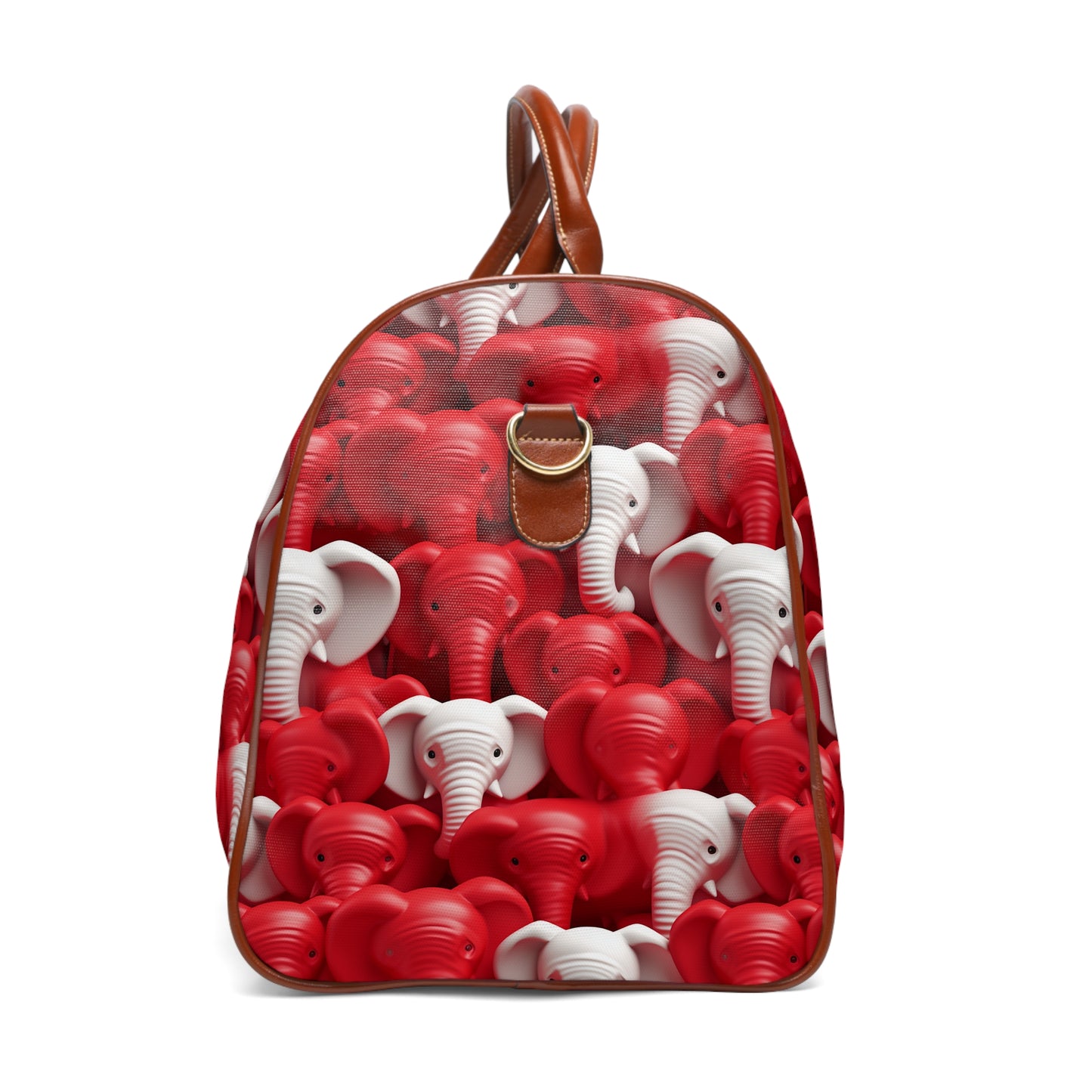 Red & White Elephants Waterproof Travel Bag