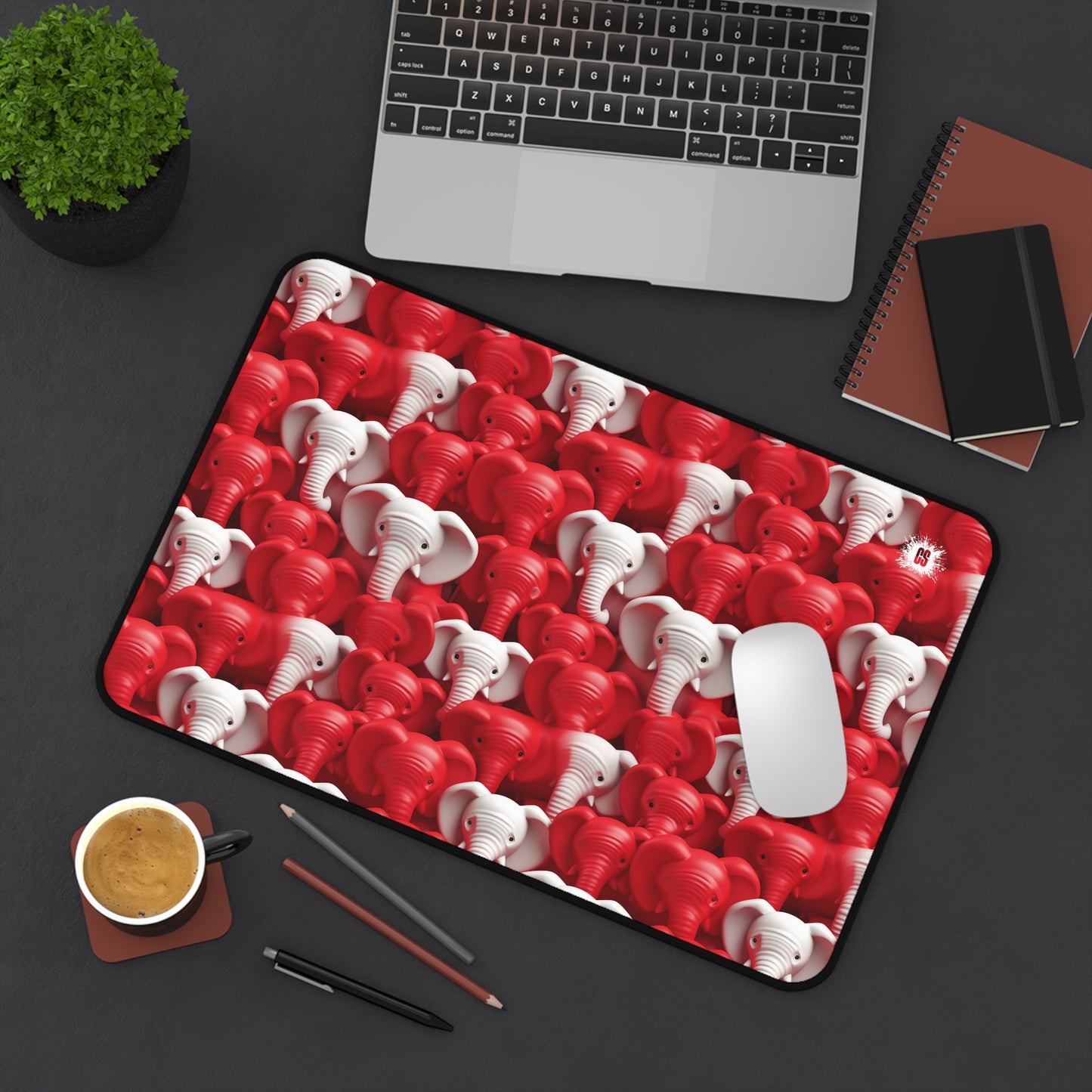 Red & White Elephants Desk Mat