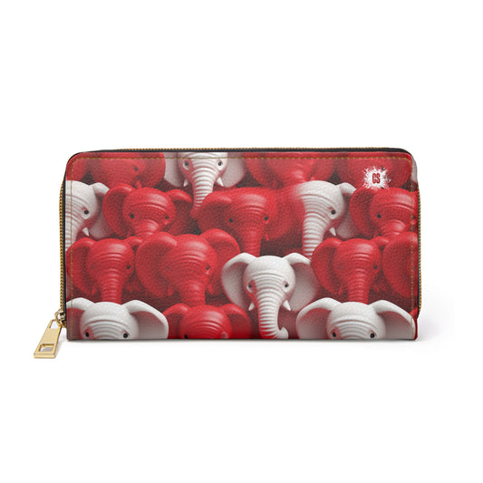 Red & White Elephants Zipper Wallet