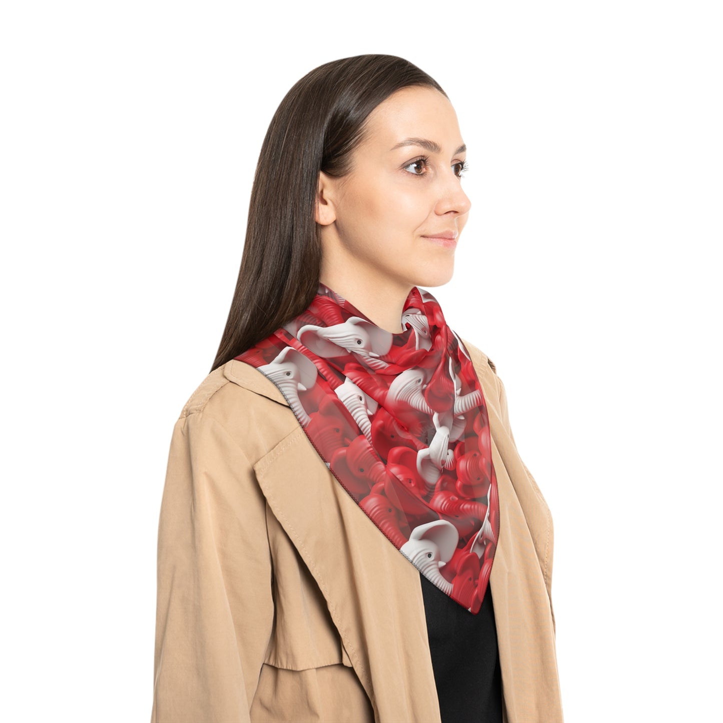 Red & White Elephants Poly Scarf