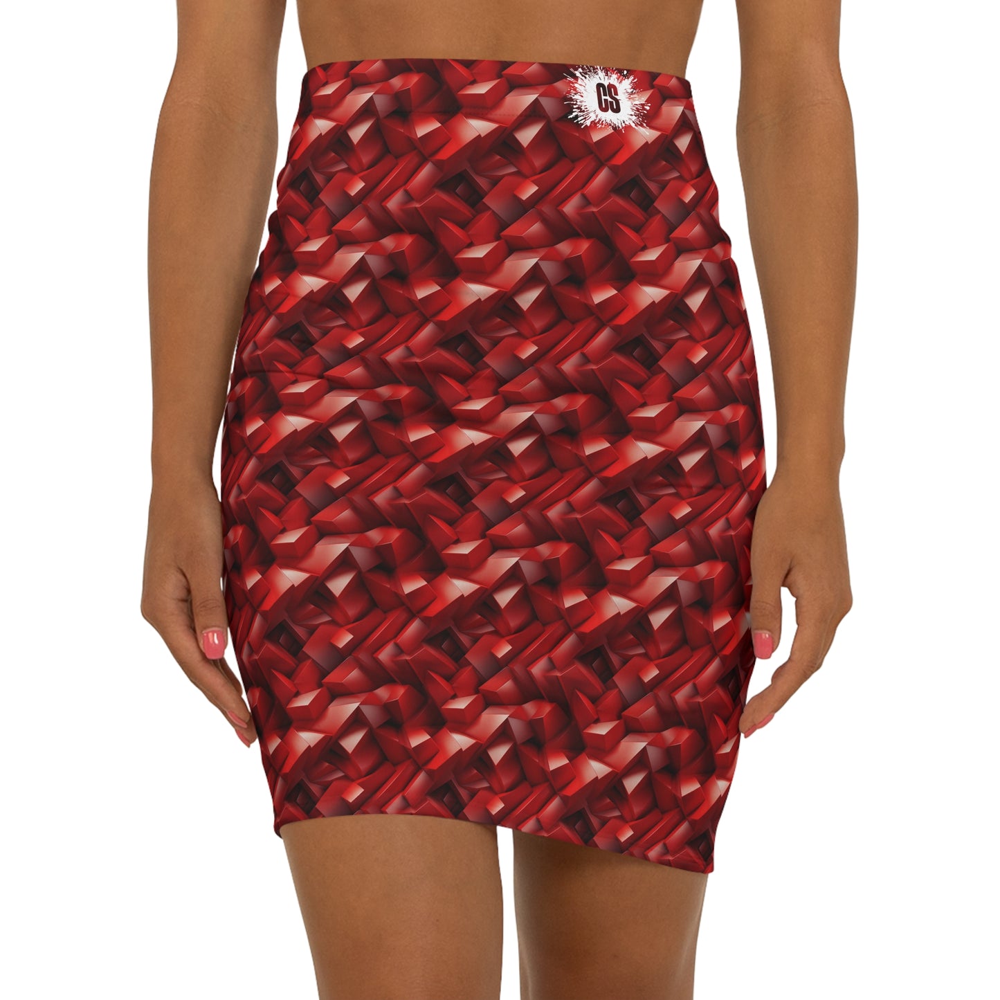 Geometric Crimson Women's Mid-Waist Pencil Skirt