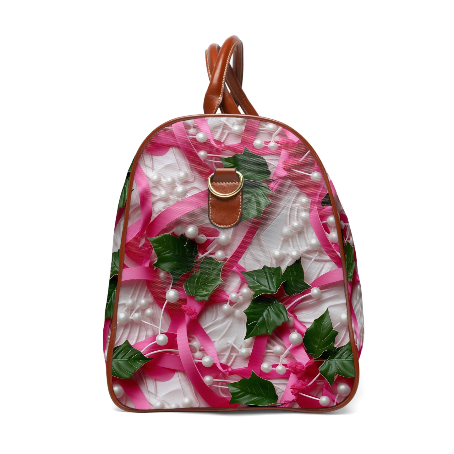 Pink Ribbons, Ivy & Pearls Waterproof Travel Bag