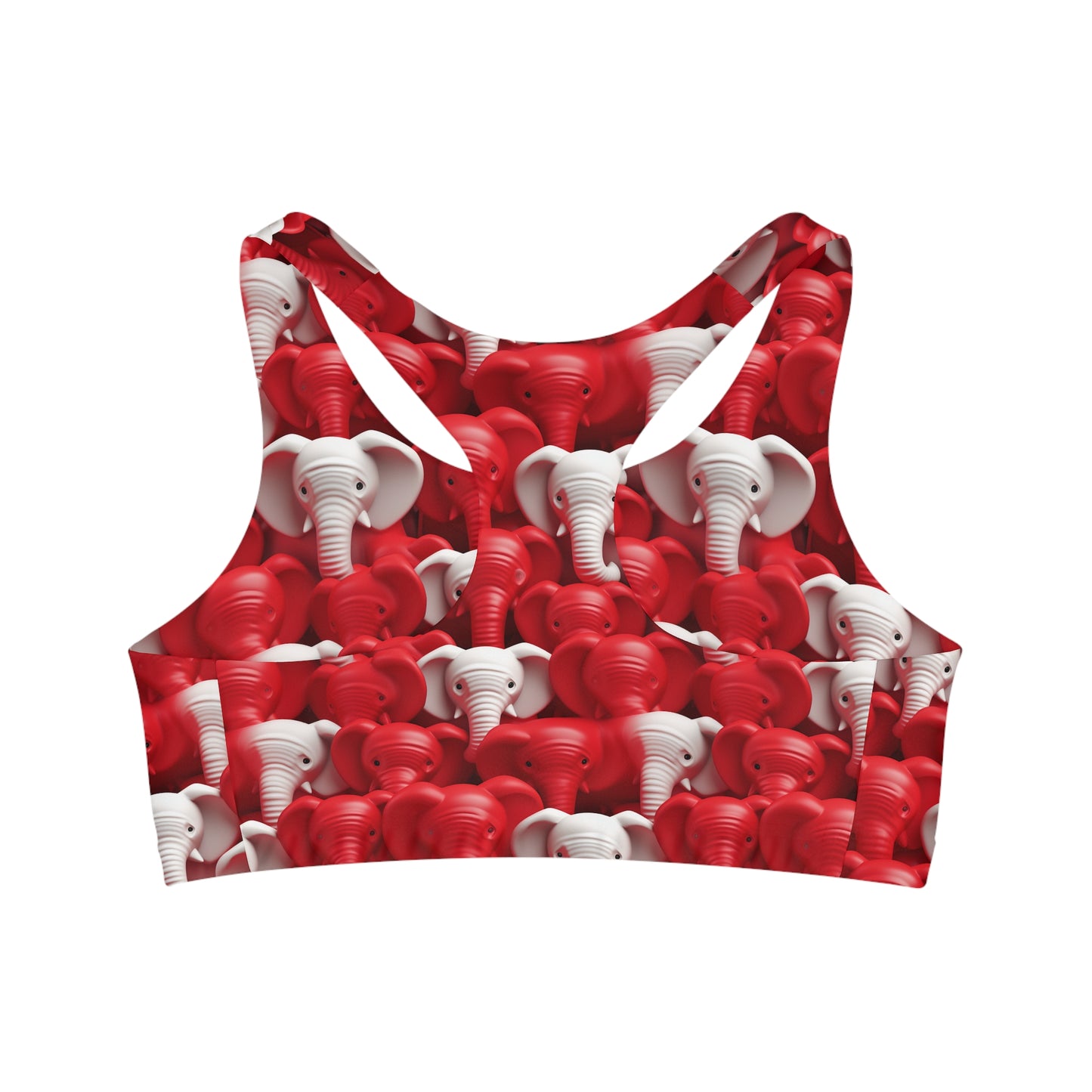 Red & White Elephants Seamless Sports Bra