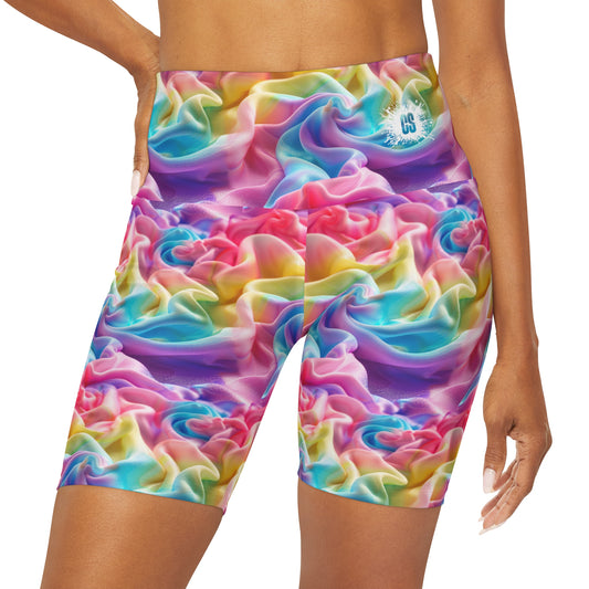Cotton Candy Clouds High Waisted Yoga Shorts (AOP)