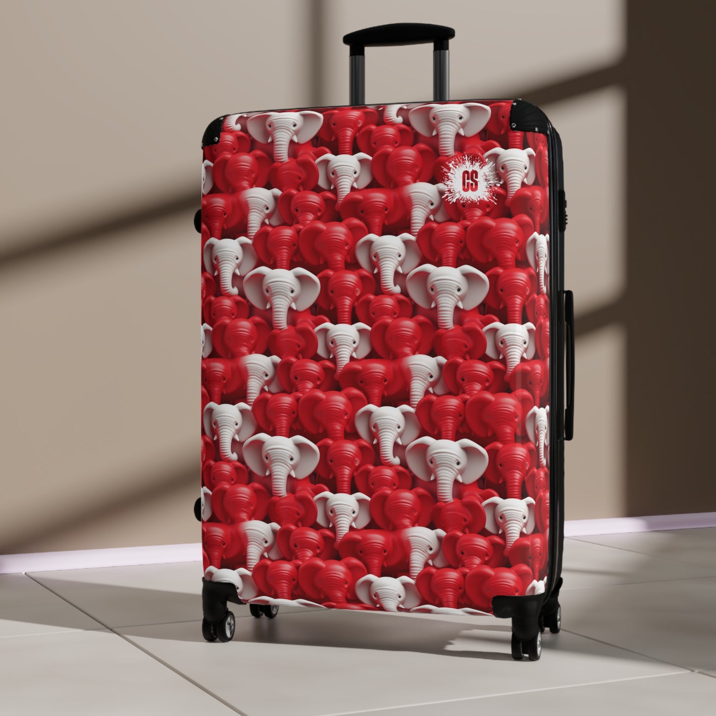 Red & White Elephants Suitcase