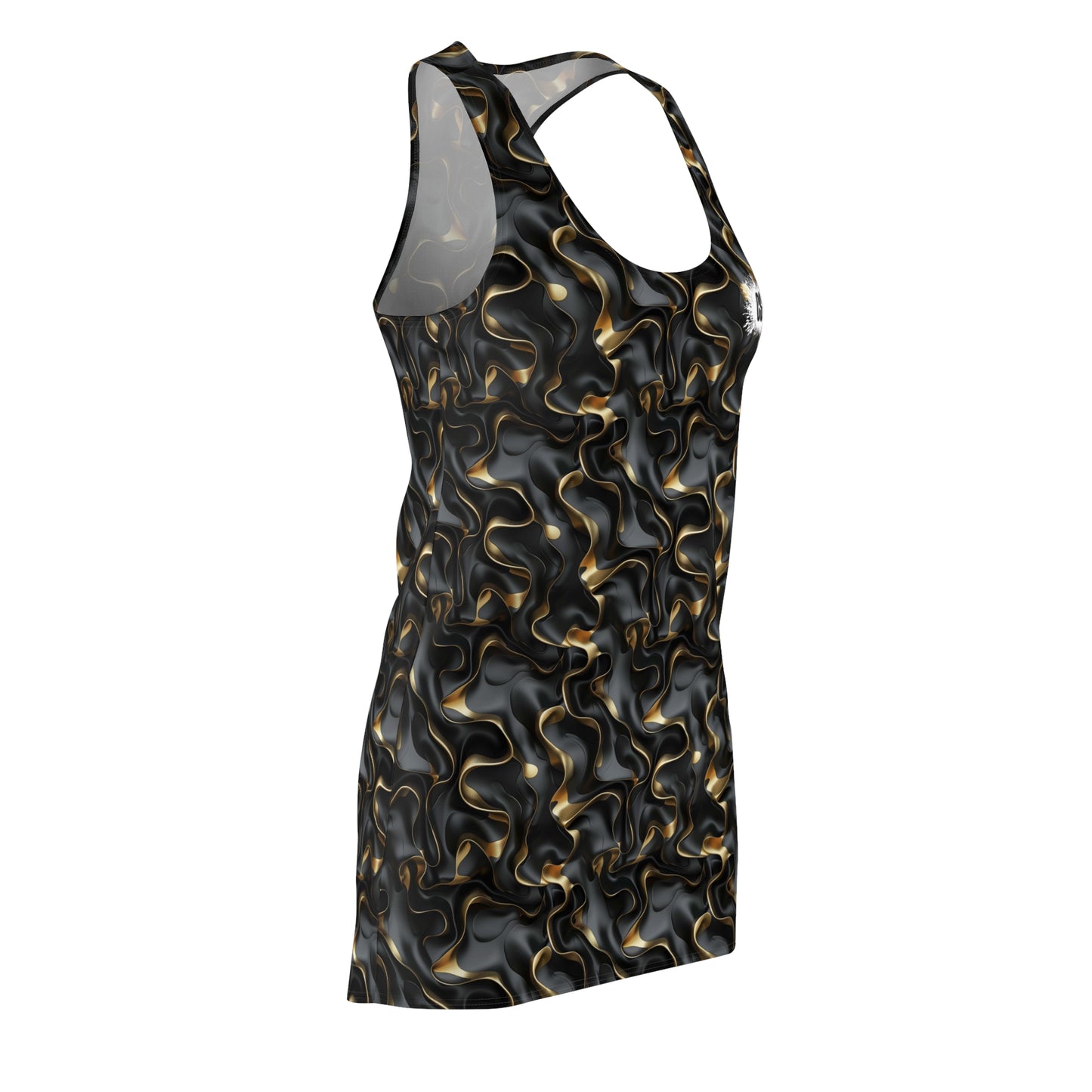 Black & Gold Ruffles Women's Cut & Sew Racerback Dress