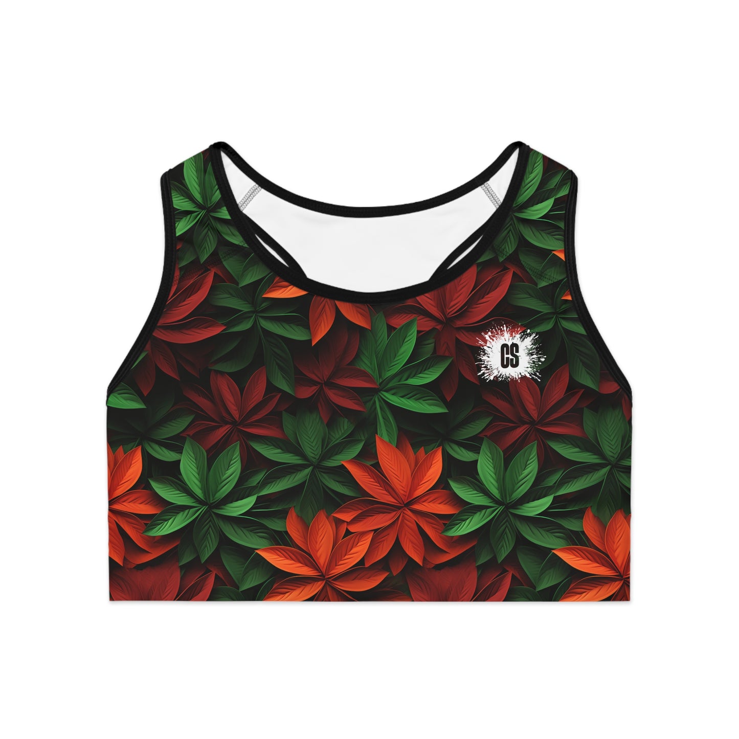 Festive Holiday Leaves Sports Bra