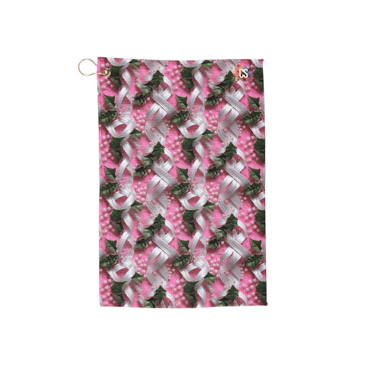 3D Pink & Green Ribbons & Ivy Golf Towels