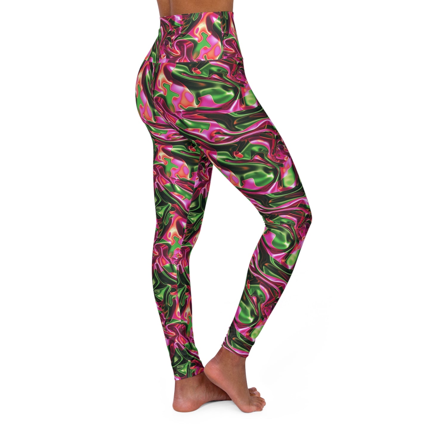 Pink & Green Satin High Waisted Yoga Leggings