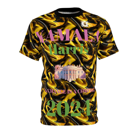 Black & Gold Satin KAMALA 2024 Campaign Unisex Cut & Sew Tee