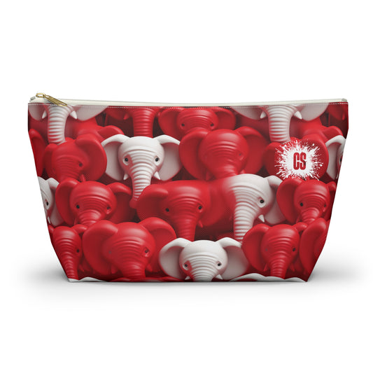 Red & White Elephants Accessory Pouch w T-bottom