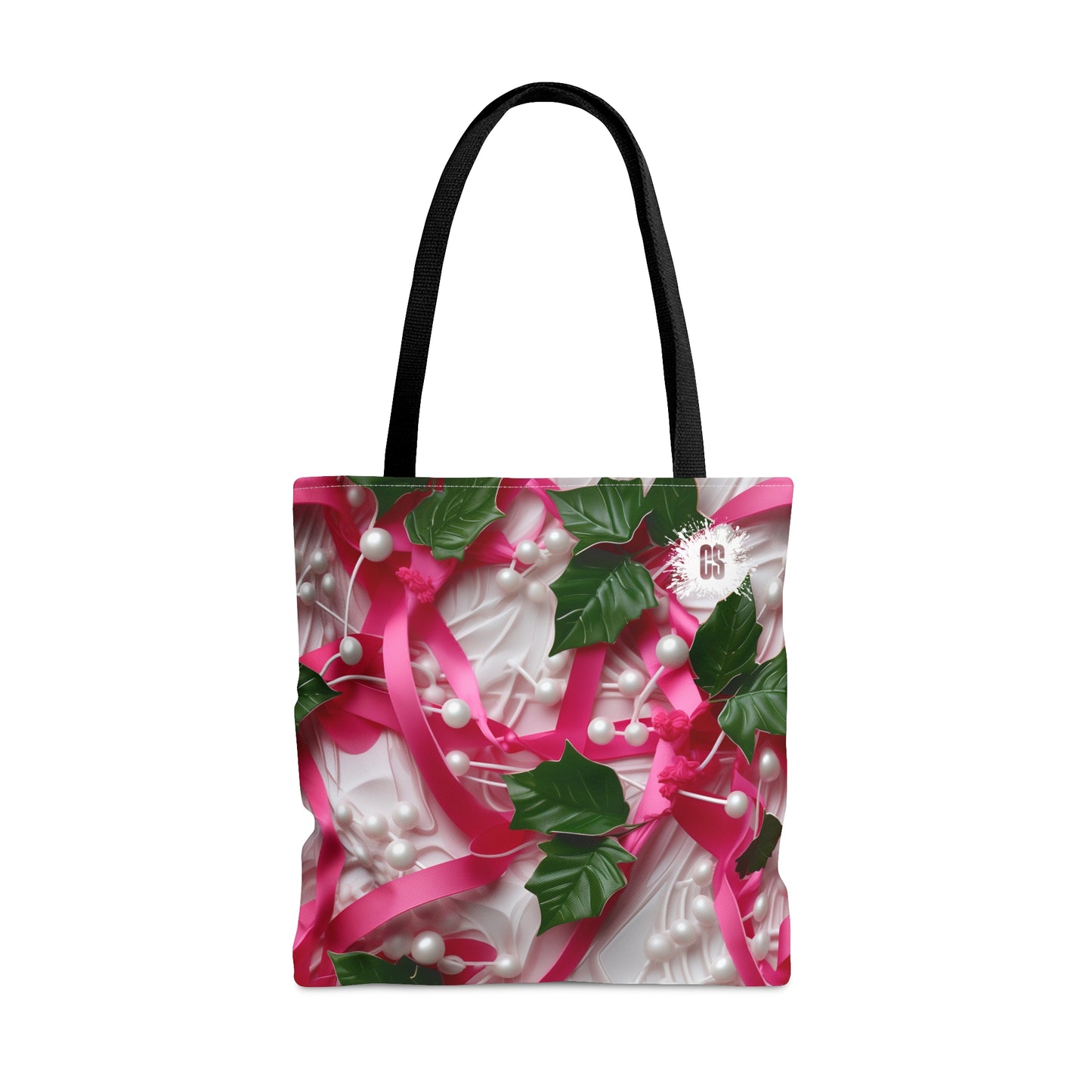 Pink Ribbons, Ivy & Pearls Tote Bag