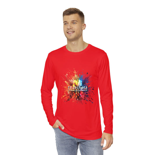 Vibrant Red Long Sleeve ColorSplash Shirt - Vibrant Graphic Tee for Casual Wear