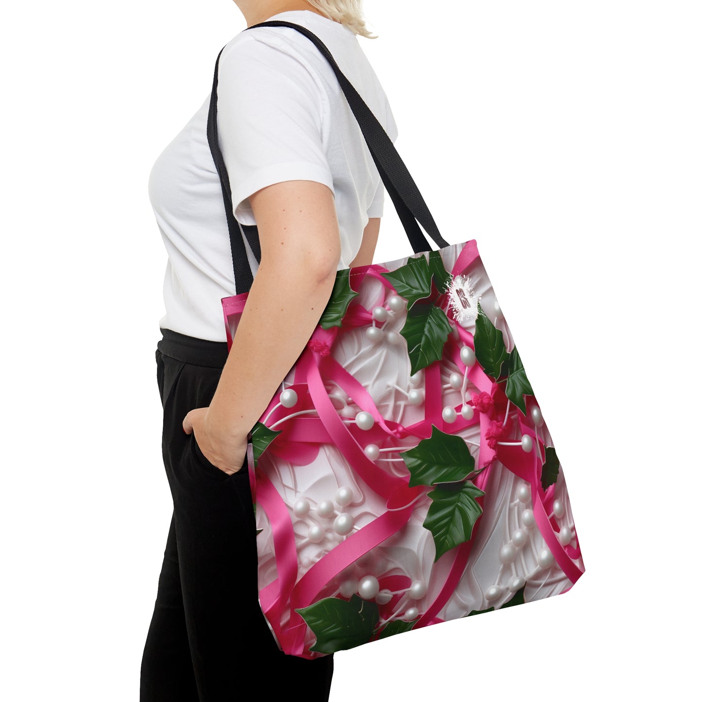 Pink Ribbons, Ivy & Pearls Tote Bag