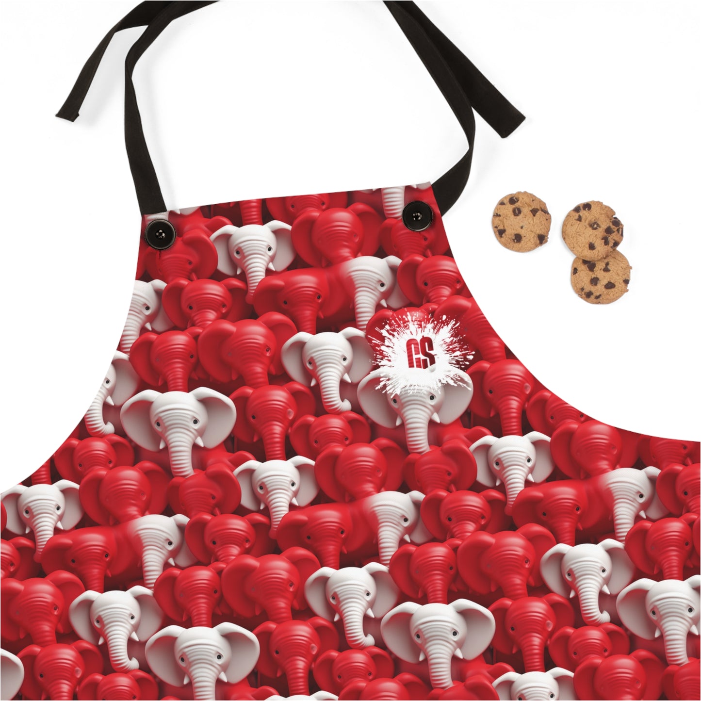 Red & White Elephants Apron