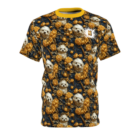 Poodles & Yellow Rose Unisex Cut & Sew Tee