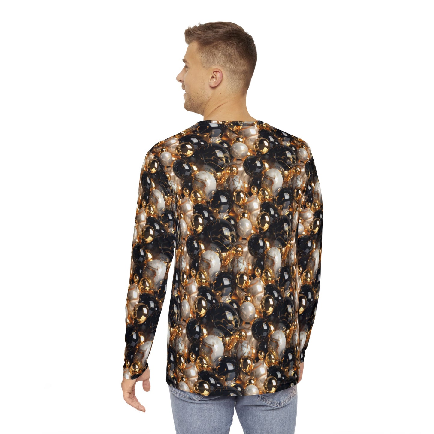 Black & Gold Marbles Men's Long Sleeve Shirt