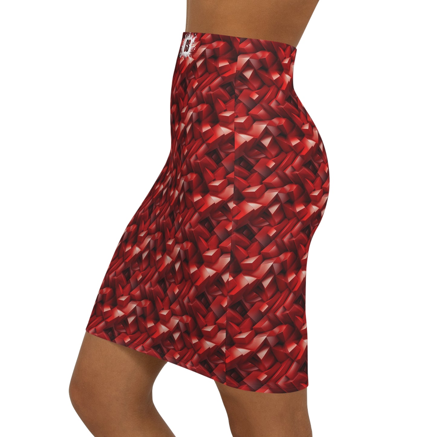 Geometric Crimson Women's Mid-Waist Pencil Skirt