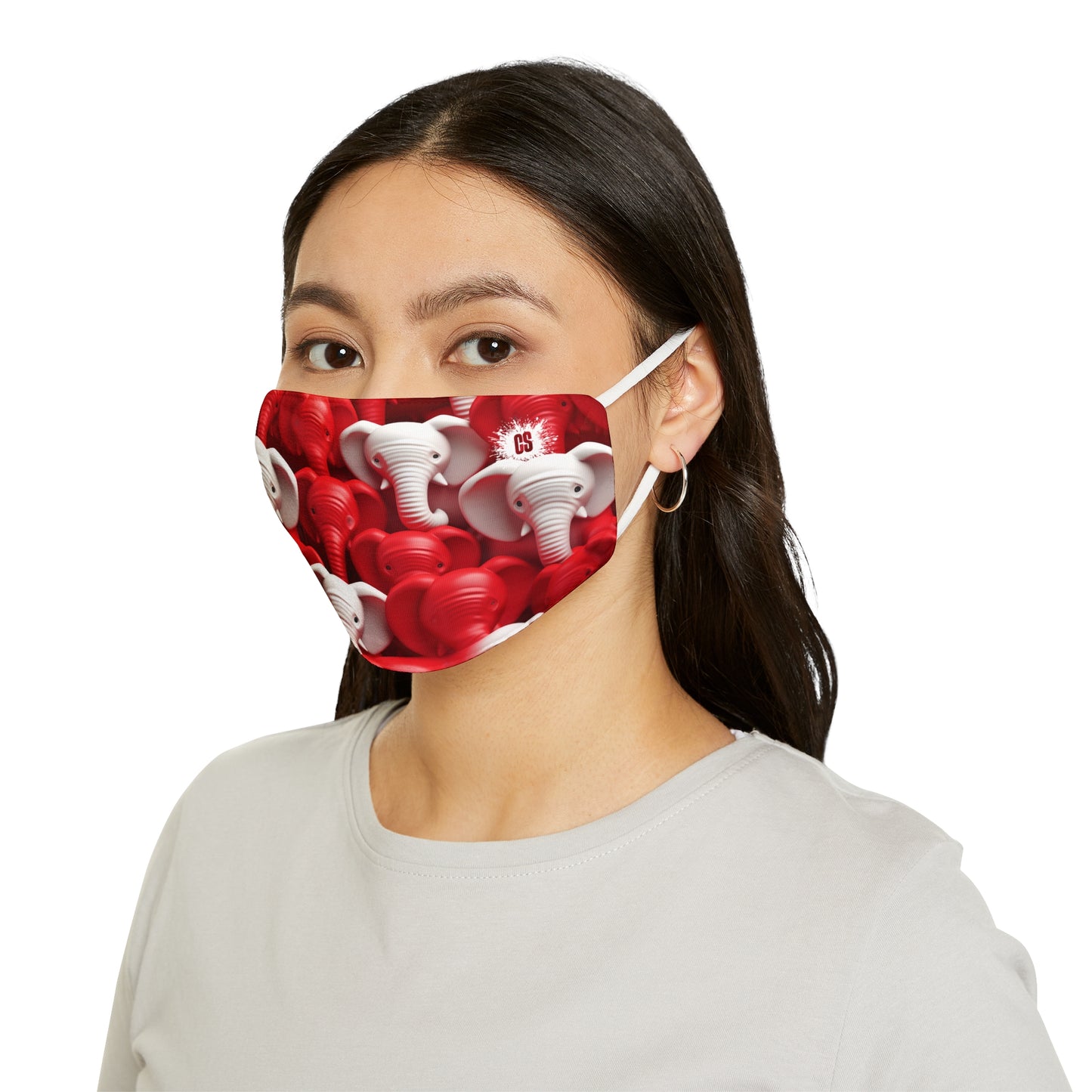 Red & White Elephants Snug-Fit Fabric Face Mask