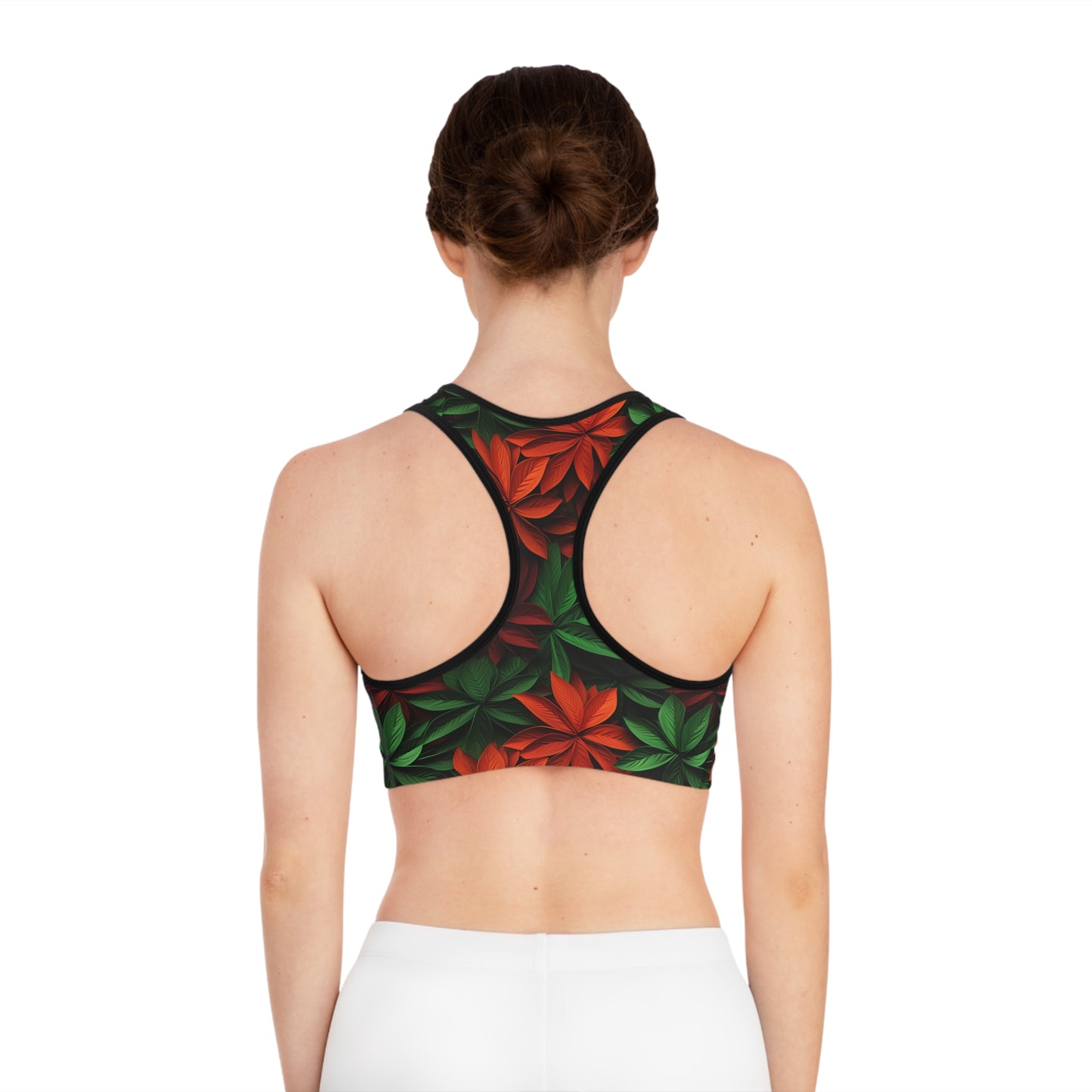 Festive Holiday Leaves Sports Bra