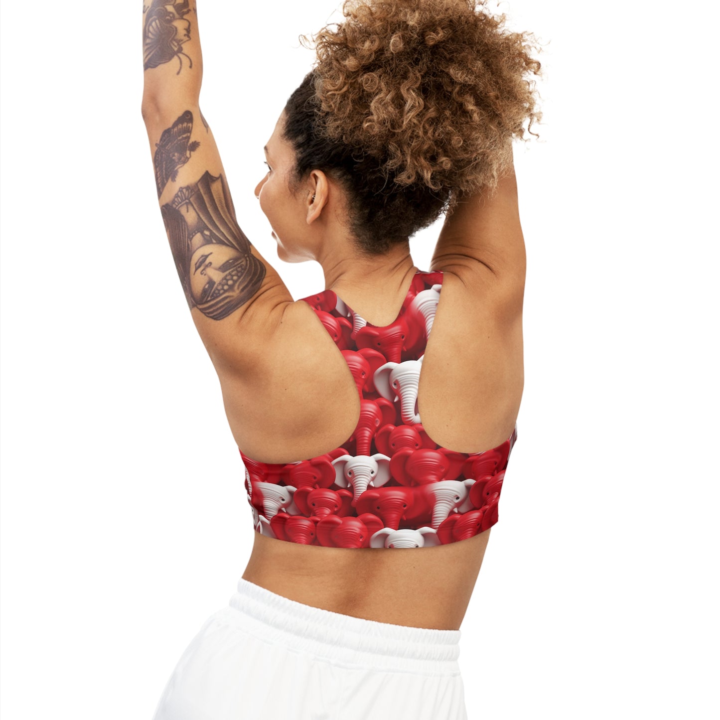 Red & White Elephants Seamless Sports Bra