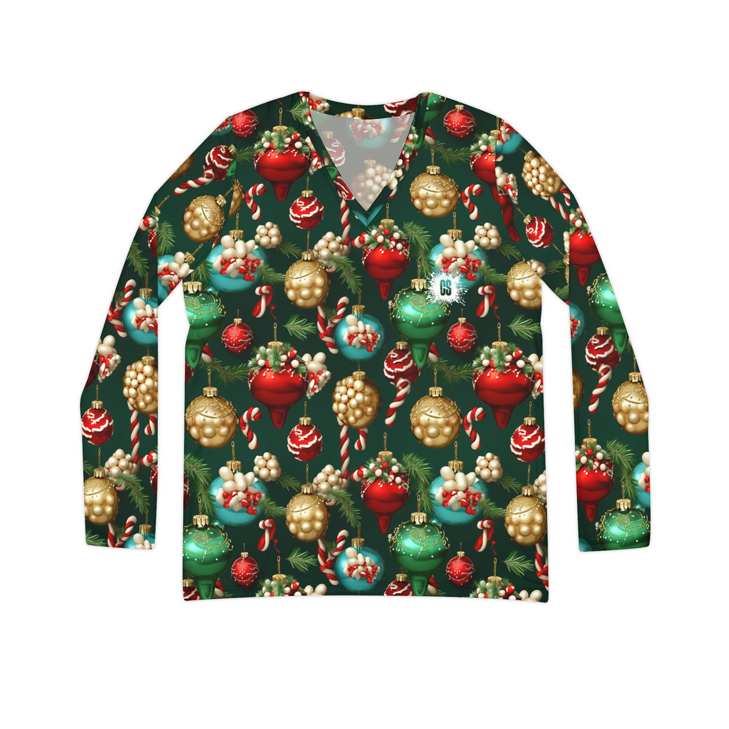 Christmas Ornaments Women's Long Sleeve V-neck Shirt