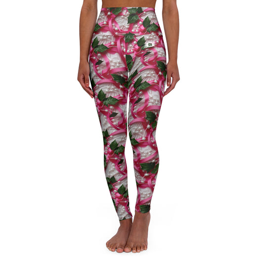Pink Ribbons, Ivy & Pearls High Waisted Yoga Leggings