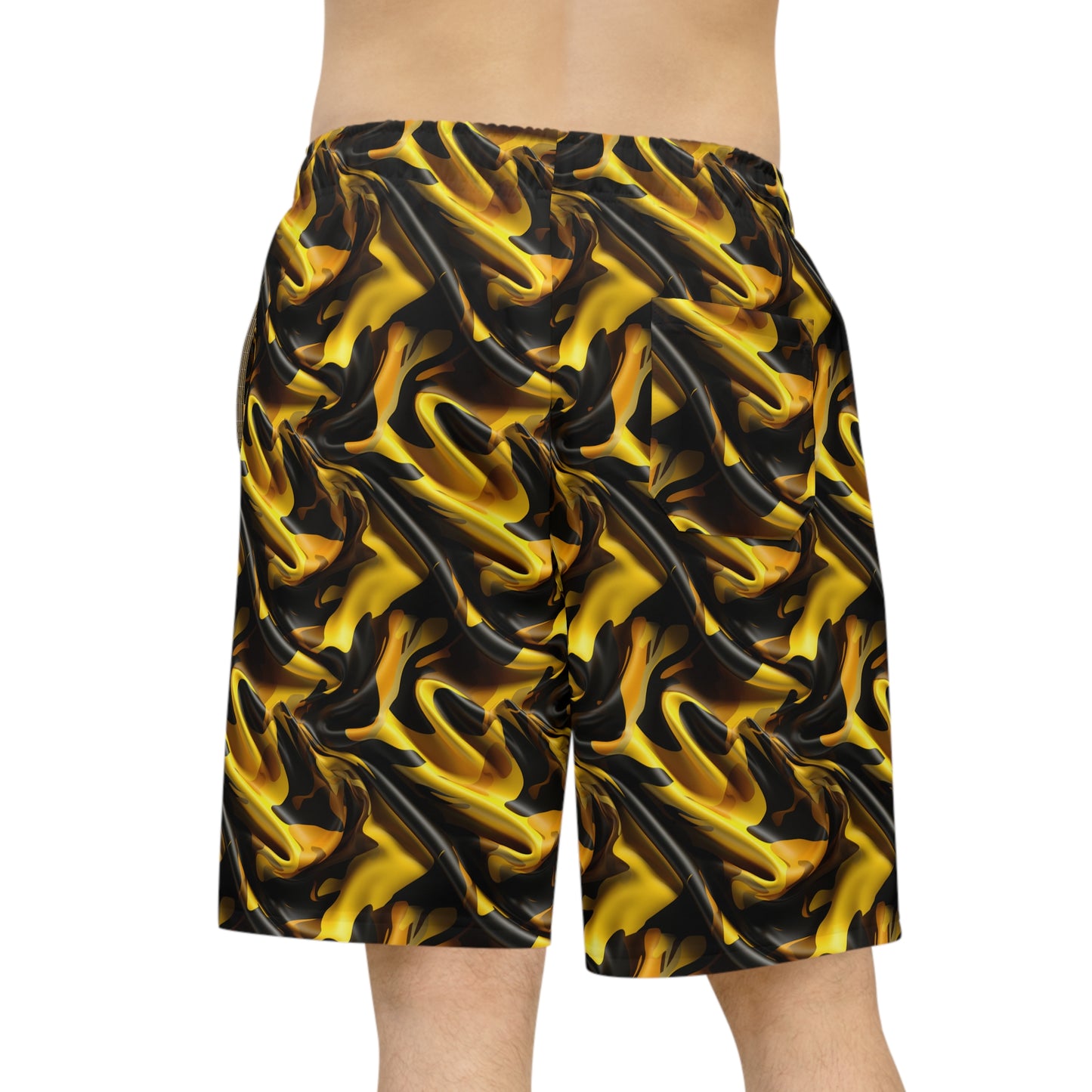 Black & Gold Satin Athletic Long Shorts