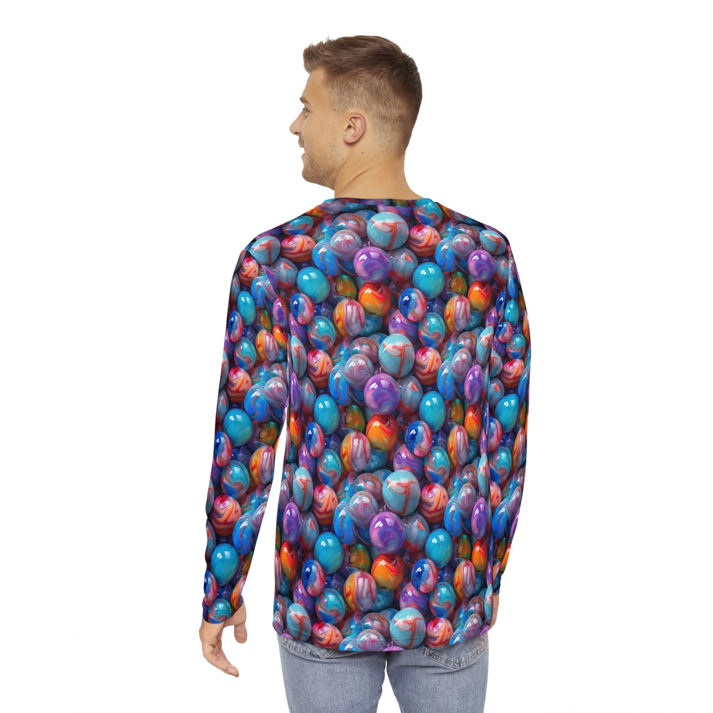 Glossy Marbles Men's Long Sleeve Shirt - Playful Style for Relaxed Outings