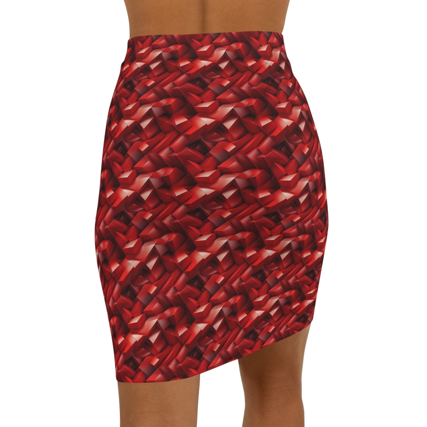 Geometric Crimson Women's Mid-Waist Pencil Skirt