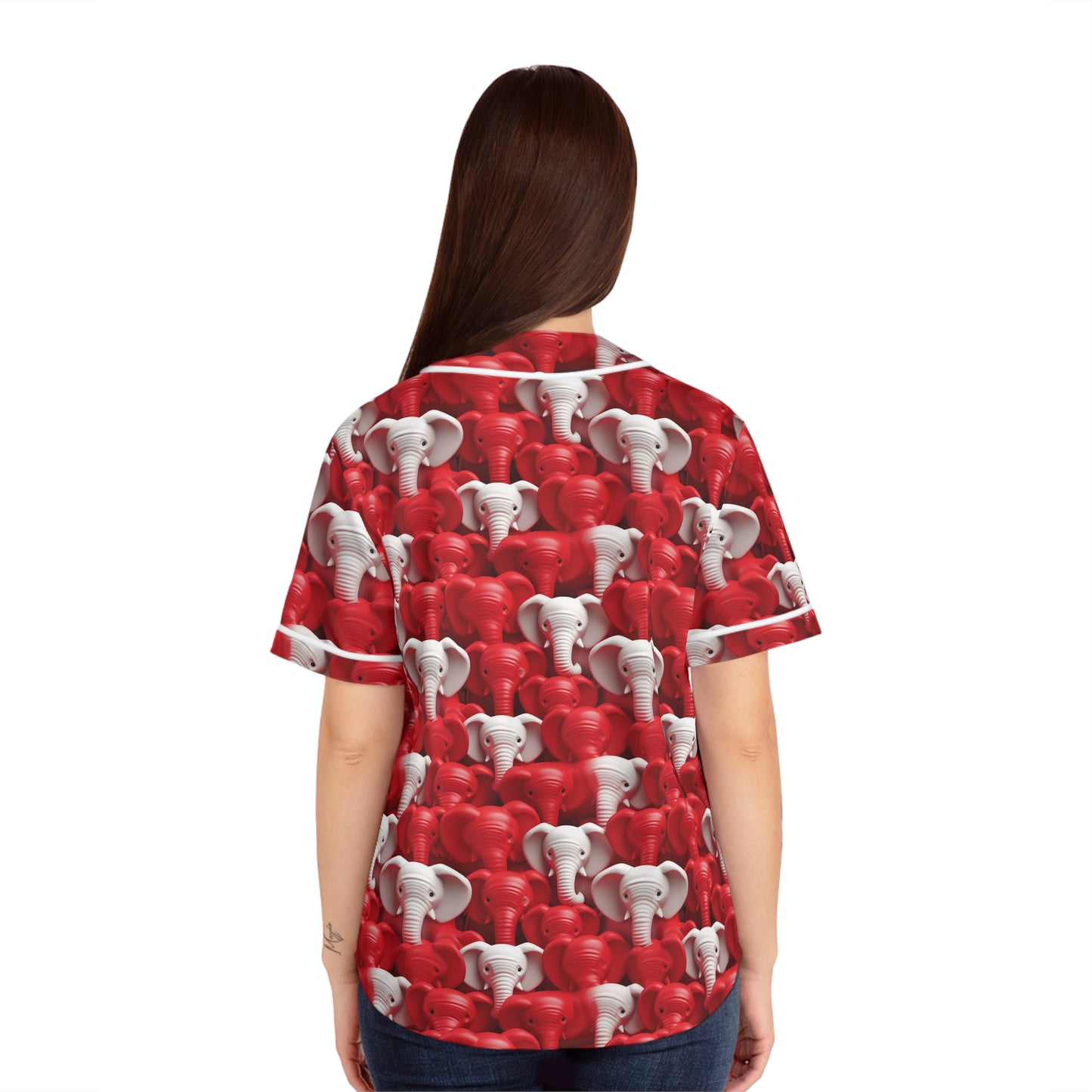 Red & White Elephants Women's Baseball Jersey