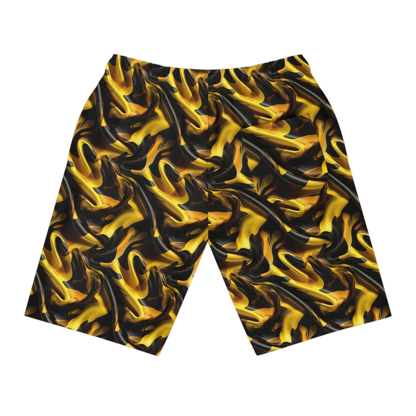 Black & Gold Satin Athletic Long Shorts