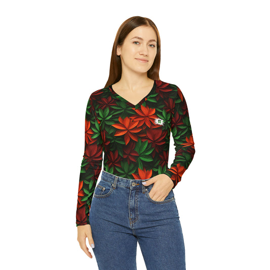 Christmas Bouquet Women's Long Sleeve V-neck Shirt