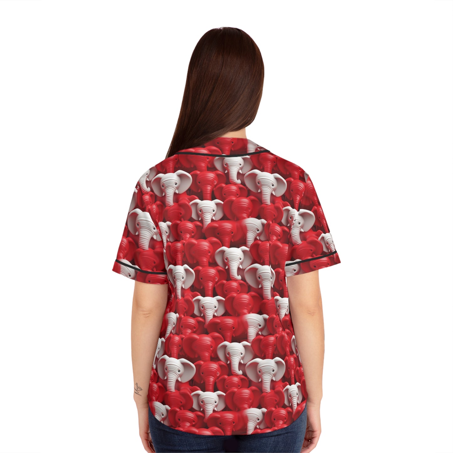 Red & White Elephants Women's Baseball Jersey