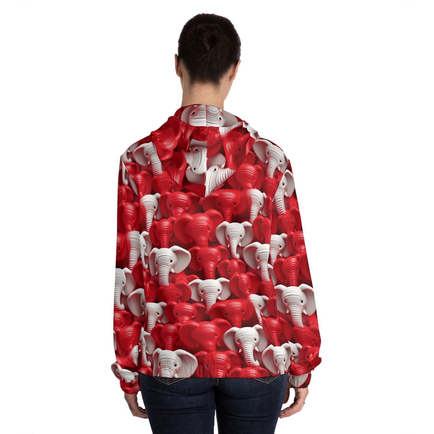 Red & White Elephants Women’s Full-Zip Hoodie