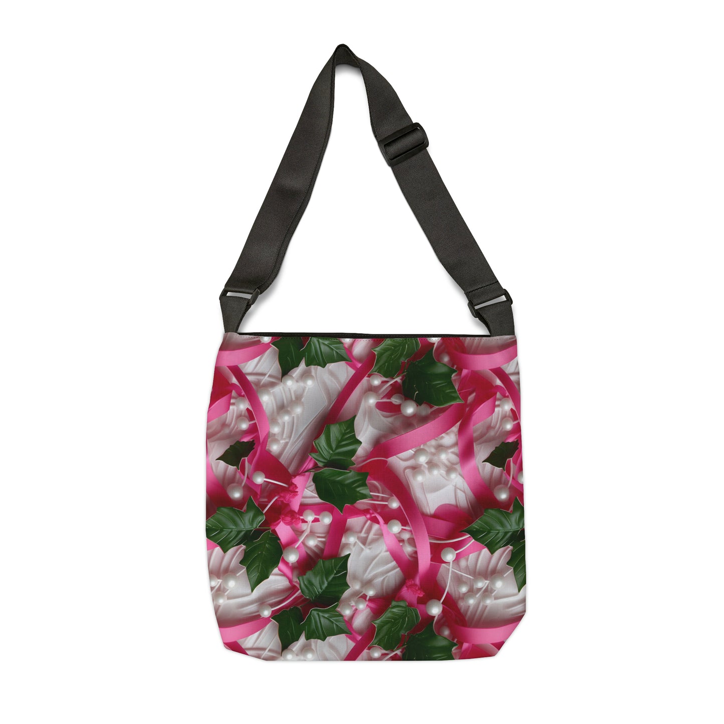 Pink Ribbons, Ivy & Pearls Adjustable Tote Bag