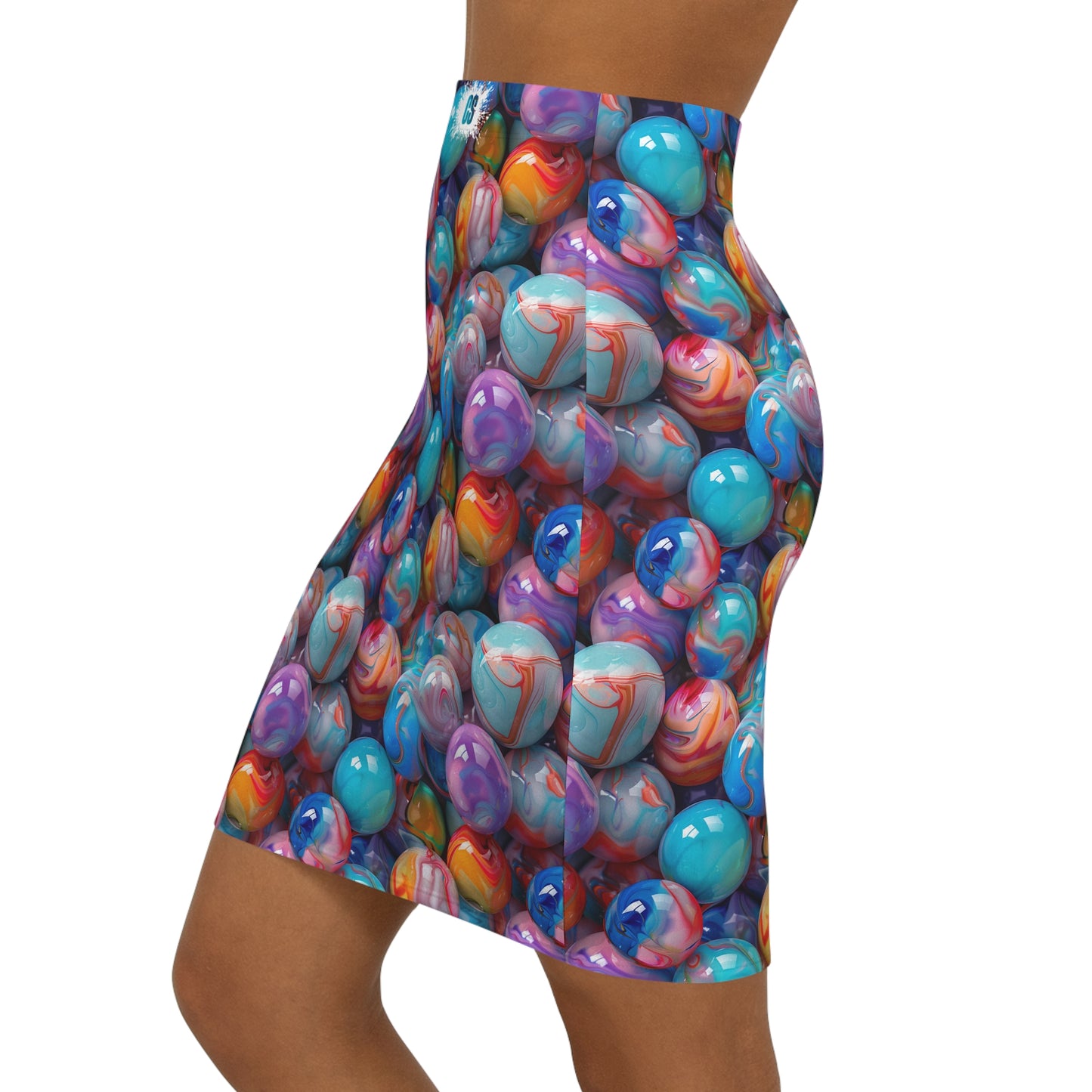 Colorful Glossy Marbles Women's Mid-Waist Pencil Skirt