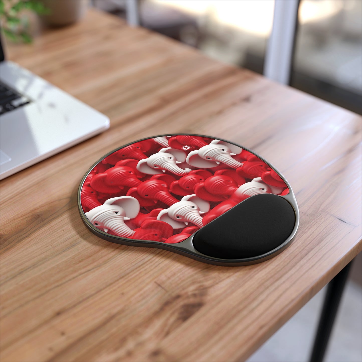 Red & White Elephants Mouse Pad With Wrist Rest