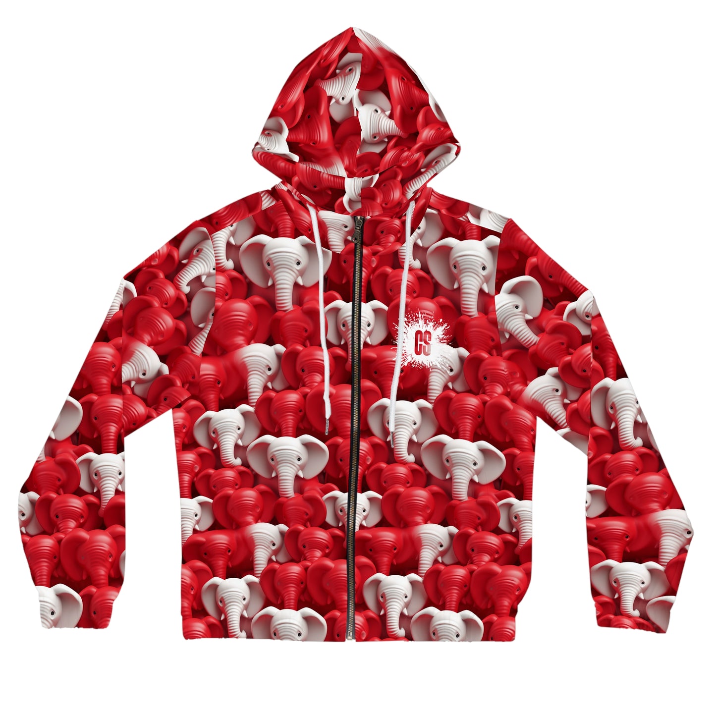 Red & White Elephants Women’s Full-Zip Hoodie