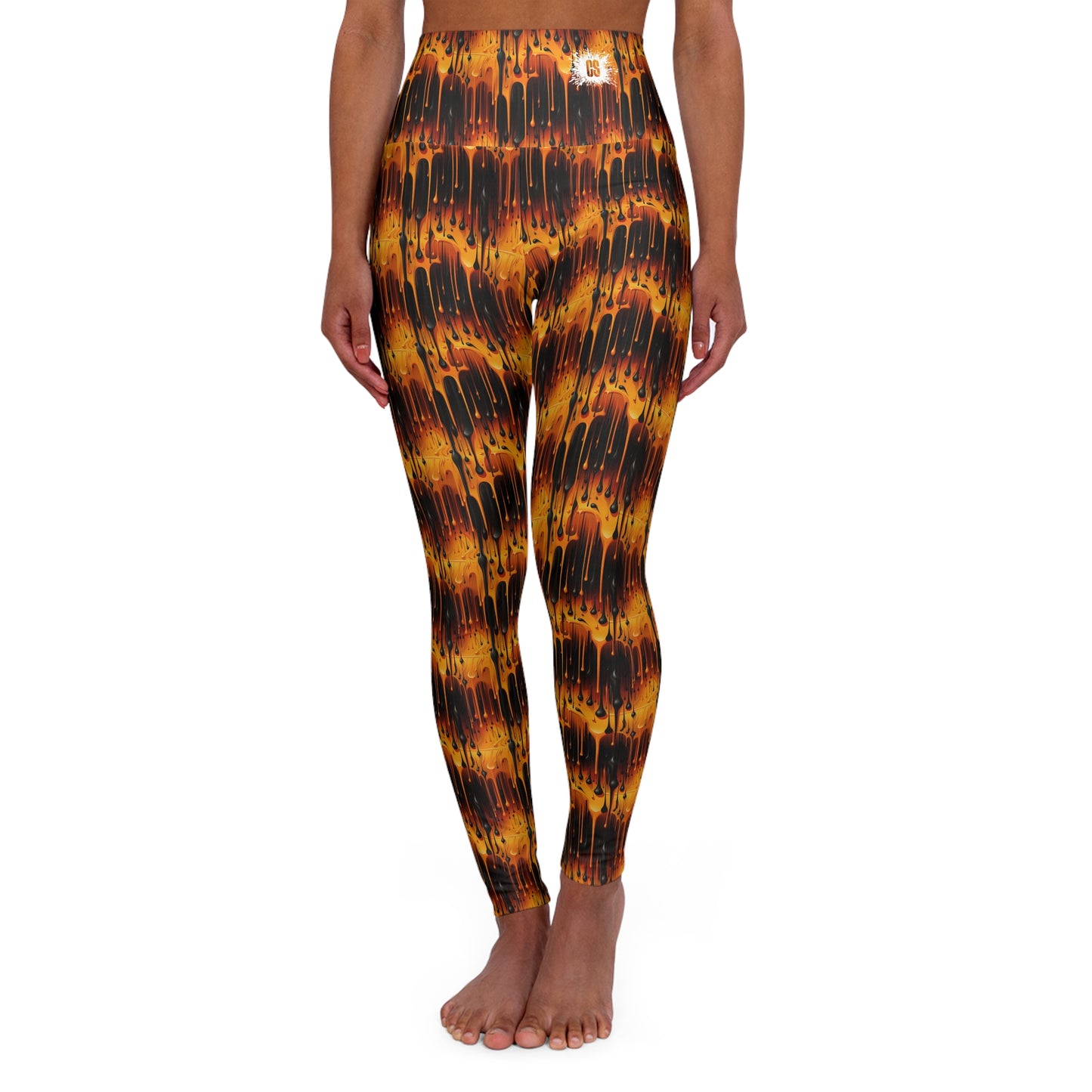Orange & Black Dripping Paint High Waisted Yoga Leggings