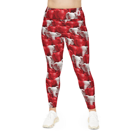 Red & White Elephants Plus Size Leggings