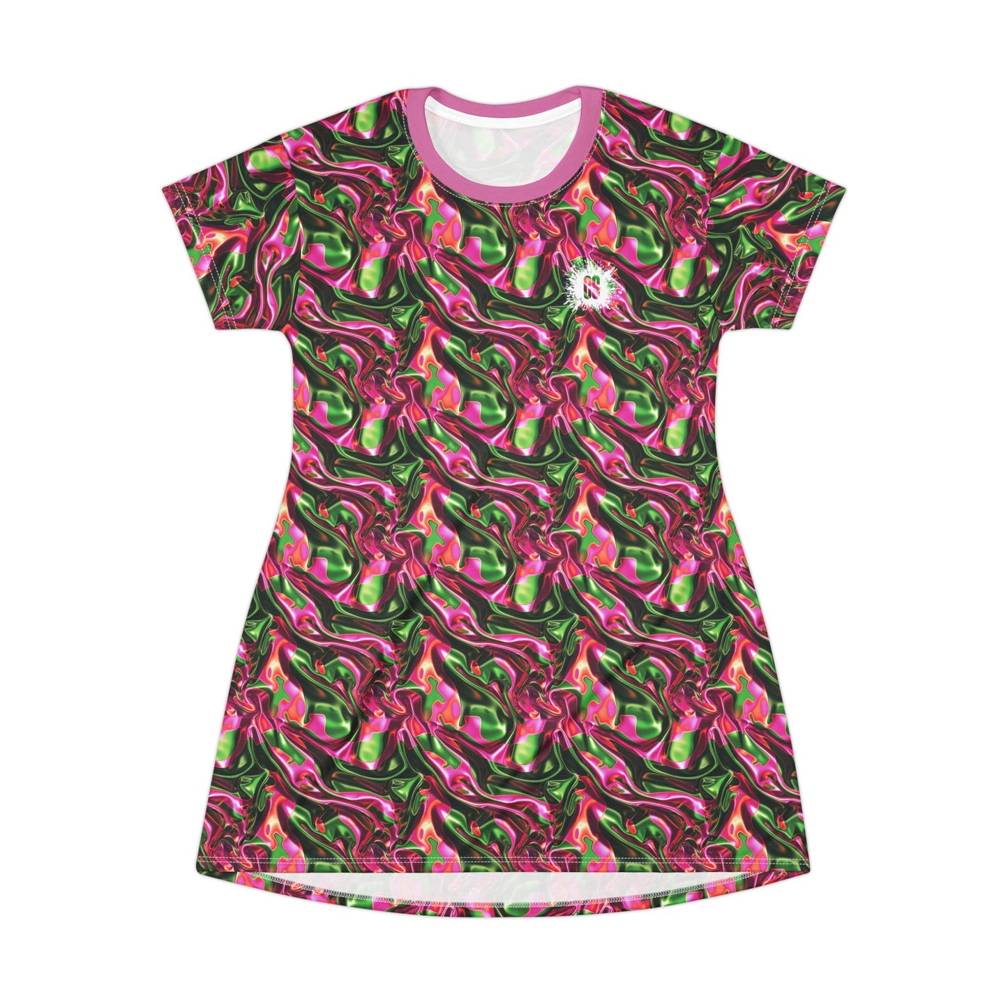 Pink & Green Satin T-Shirt Dress