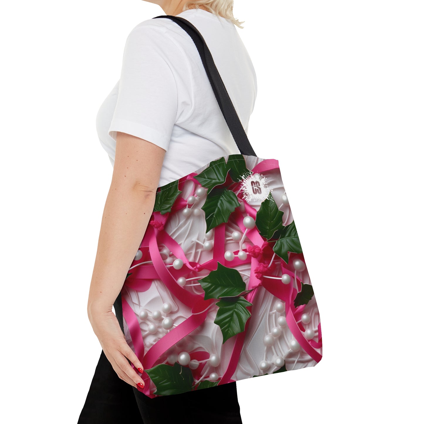 Pink Ribbons, Ivy & Pearls Tote Bag