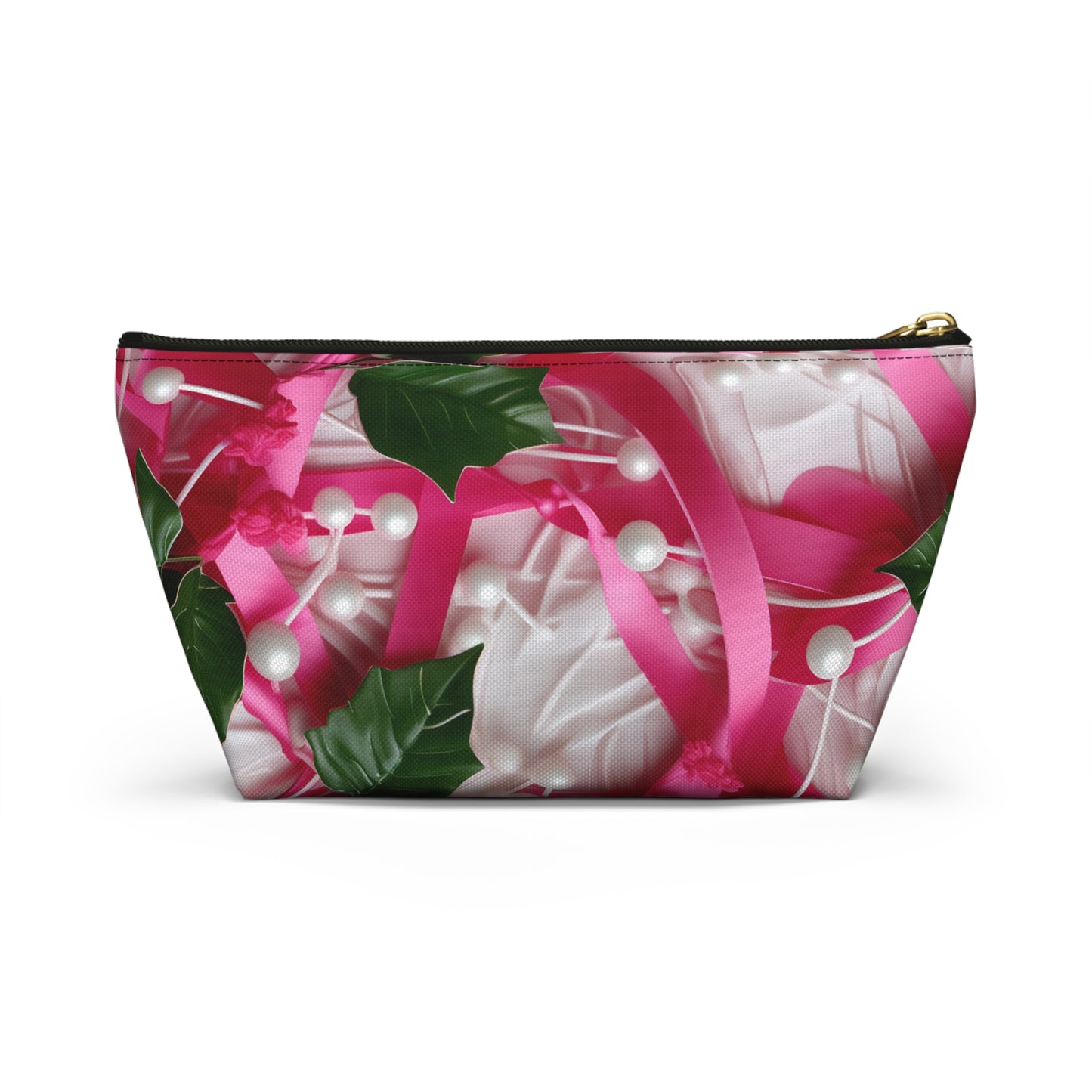 Pink Ribbons, Ivy & Pearls Accessory Pouch w T-bottom